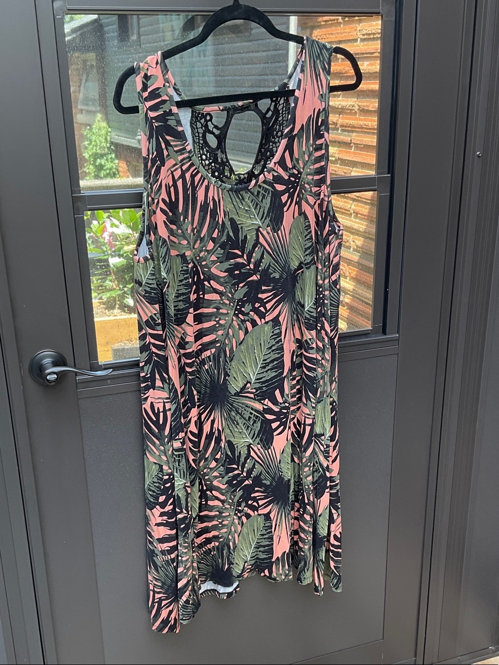 Love & Legend Pink and Green Tropical Print Midi Dress